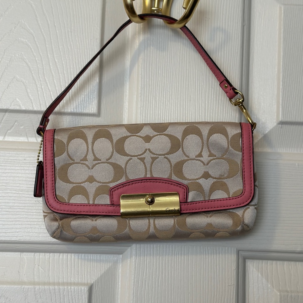 ** SOLD ** - Vintage Coach Kristen Sateen Large Flap Wristlet (F48980)